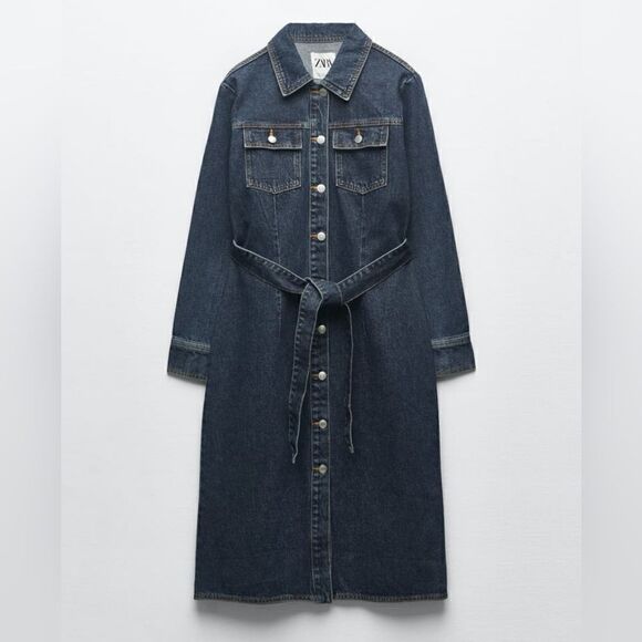 ZARA DENIM MIDI DRESS - Picture 12 of 15